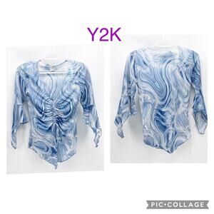 Finesse marble printed True Y2K top size S handkerchief hem cinchable front